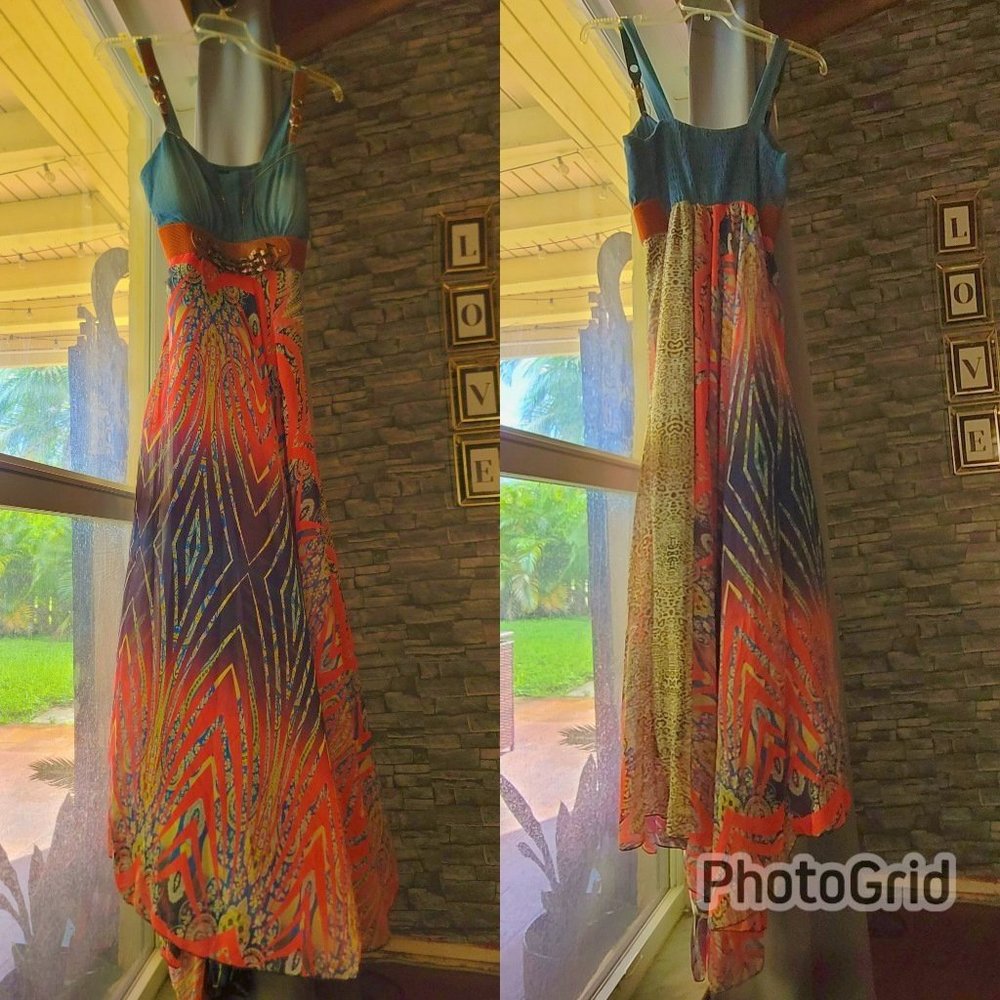 Denim and pattern maxi dress